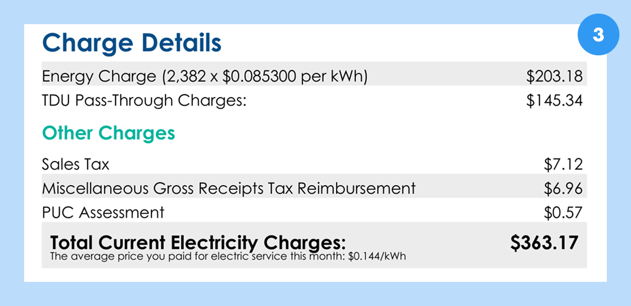 electricity bill charge details section