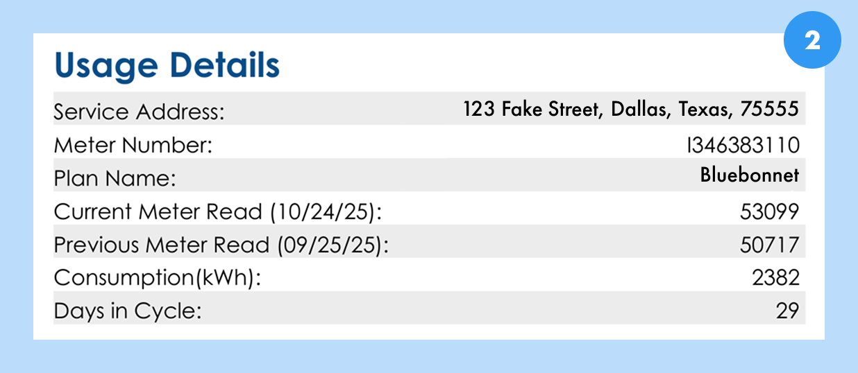 electricity bill usage details section
