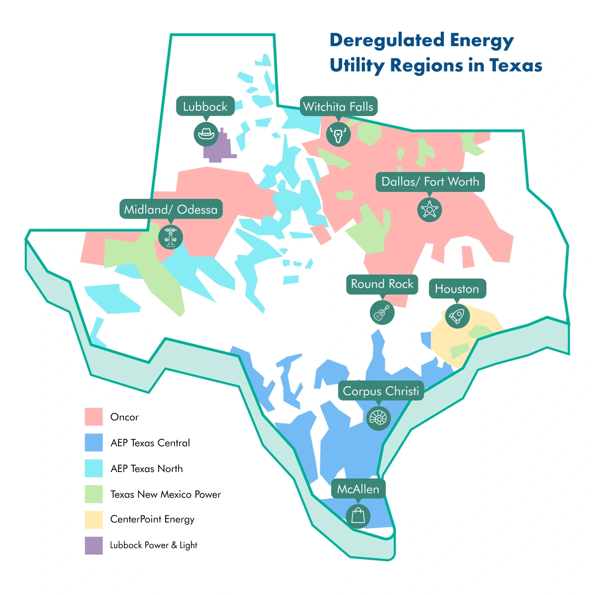 map of deregulated energy utility regions in texas