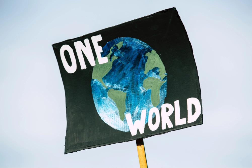 one world climate change protest poster