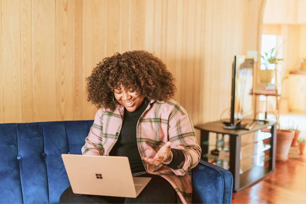 woman using computer