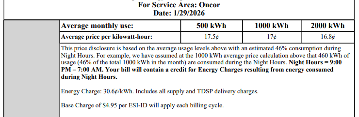 free nights electricity plan EFL