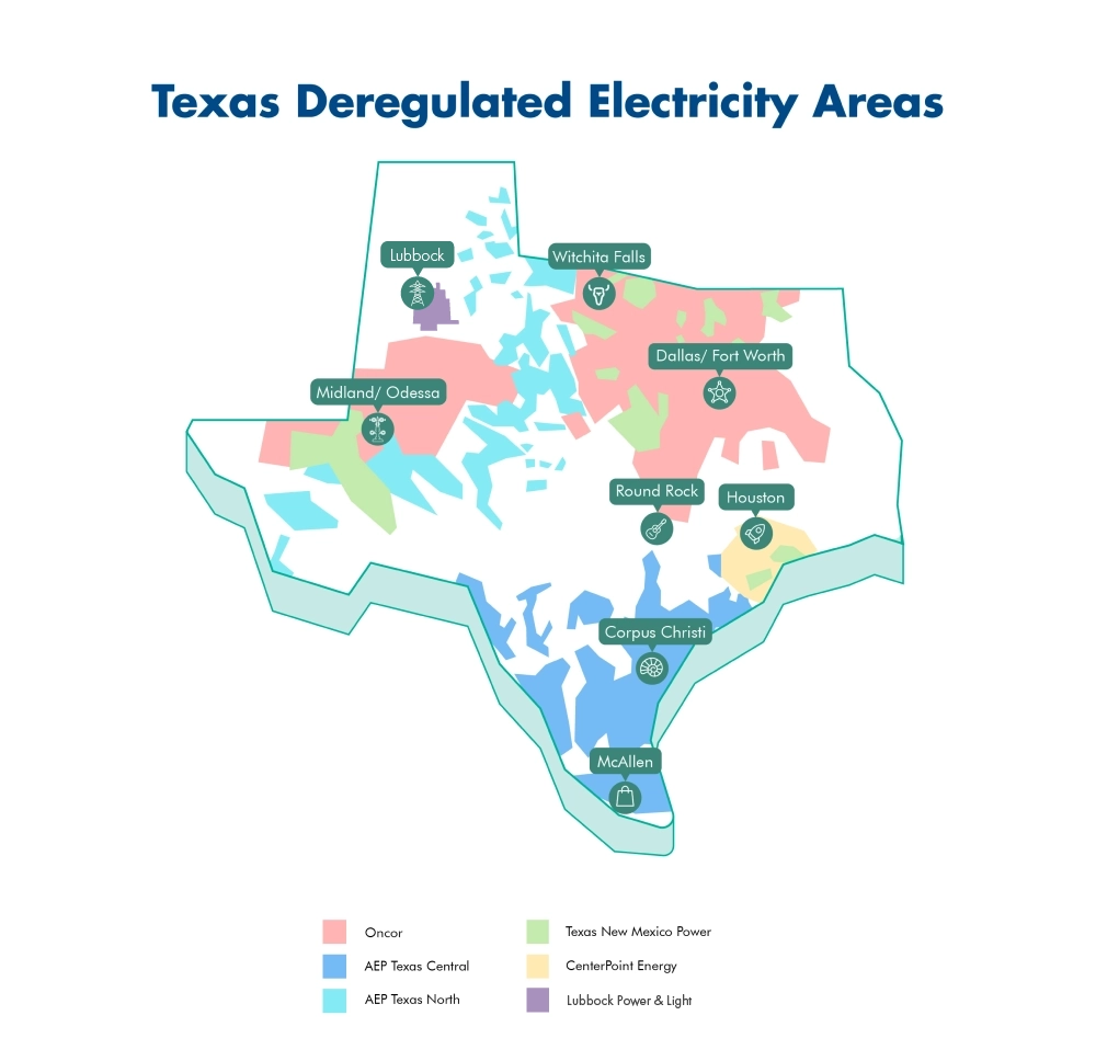 Texas deregulated energy map