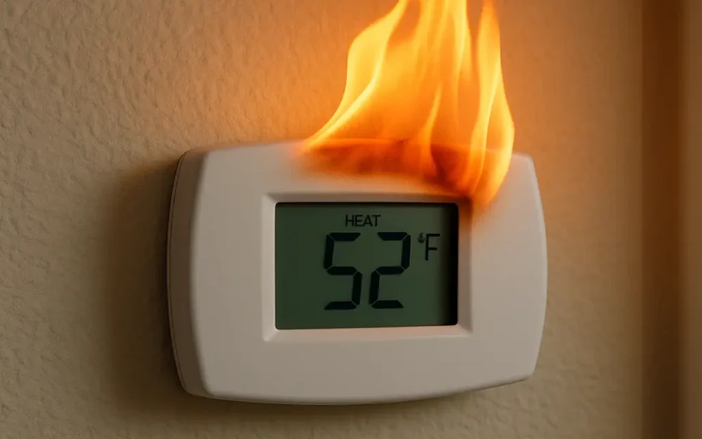chat gpt generated image of a thermostat on fire