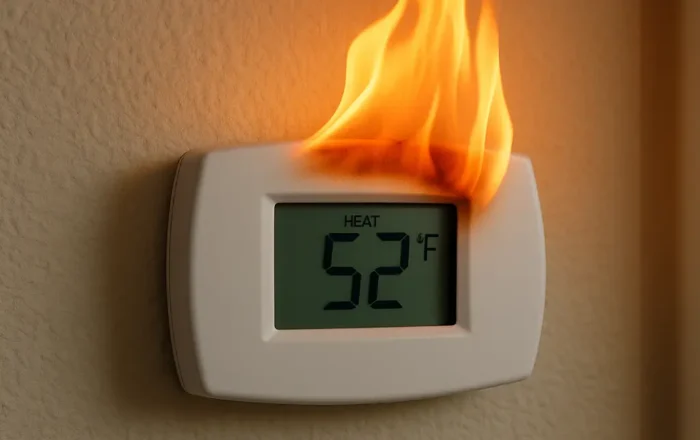 chat gpt generated image of a thermostat on fire
