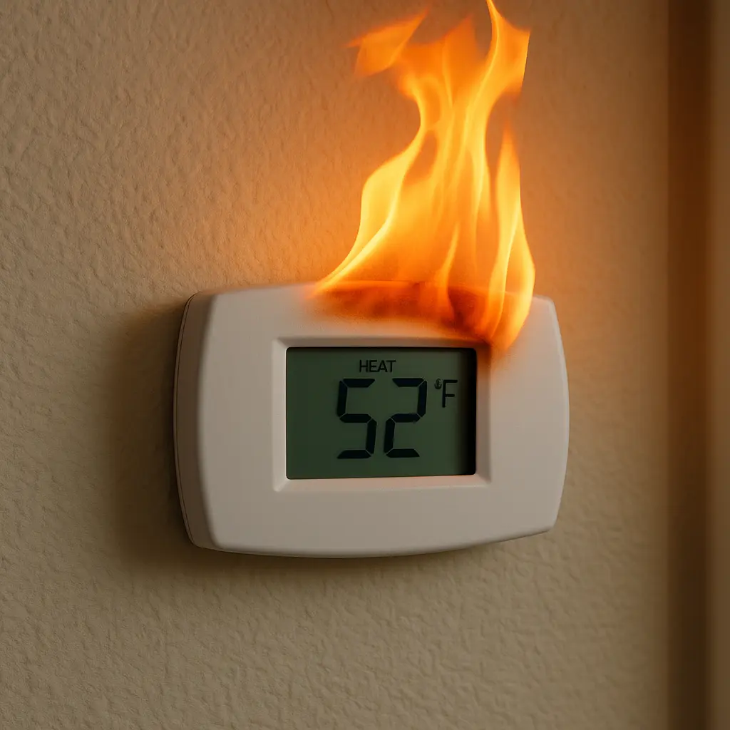 chat gpt generated image of a thermostat on fire