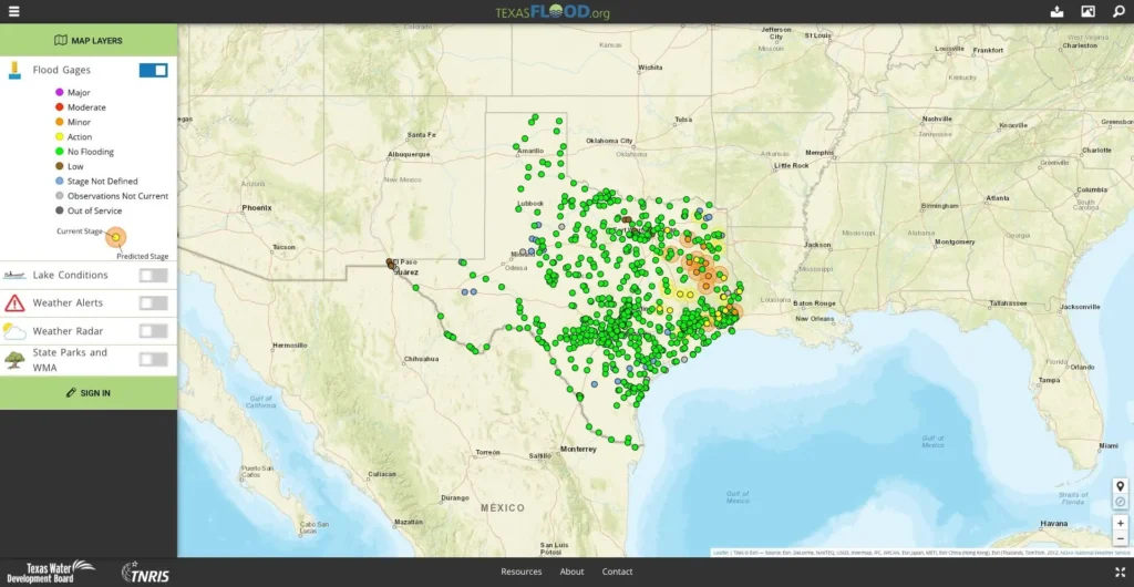 Screenshot of Texas interactive flood maps