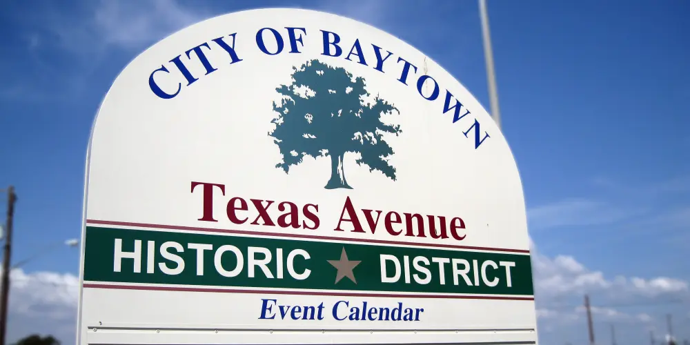 Baytown, Texas historic district sign on Texas avenue