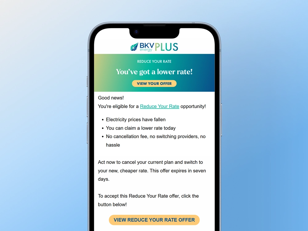 bkv energy reduce your rate notification email screenshot